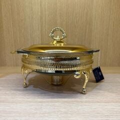 Queen Anne Altın Kaplama  Isıtıcılı Yuvarlak Yemek Servis 29.5 x 23.5 x 19.5 cm