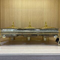 Queen Anne Altın Kaplama Üç Bölmeli Isıtıcılı Yemek Servis 51 x 26 x 18 cm
