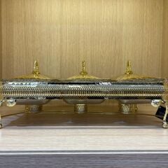 Queen Anne Altın Kaplama Üç Bölmeli Isıtıcılı Yemek Servis 51 x 26 x 18 cm