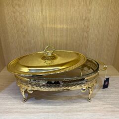 Queen Anne Altın Kaplama  Isıtıcılı Oval Yemek Servis 41 x 26.5 cm