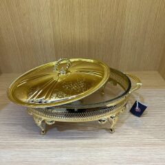 Queen Anne Altın Kaplama Isıtıcılı Oval Yemek Servis 35 x 22 x 18.5 cm