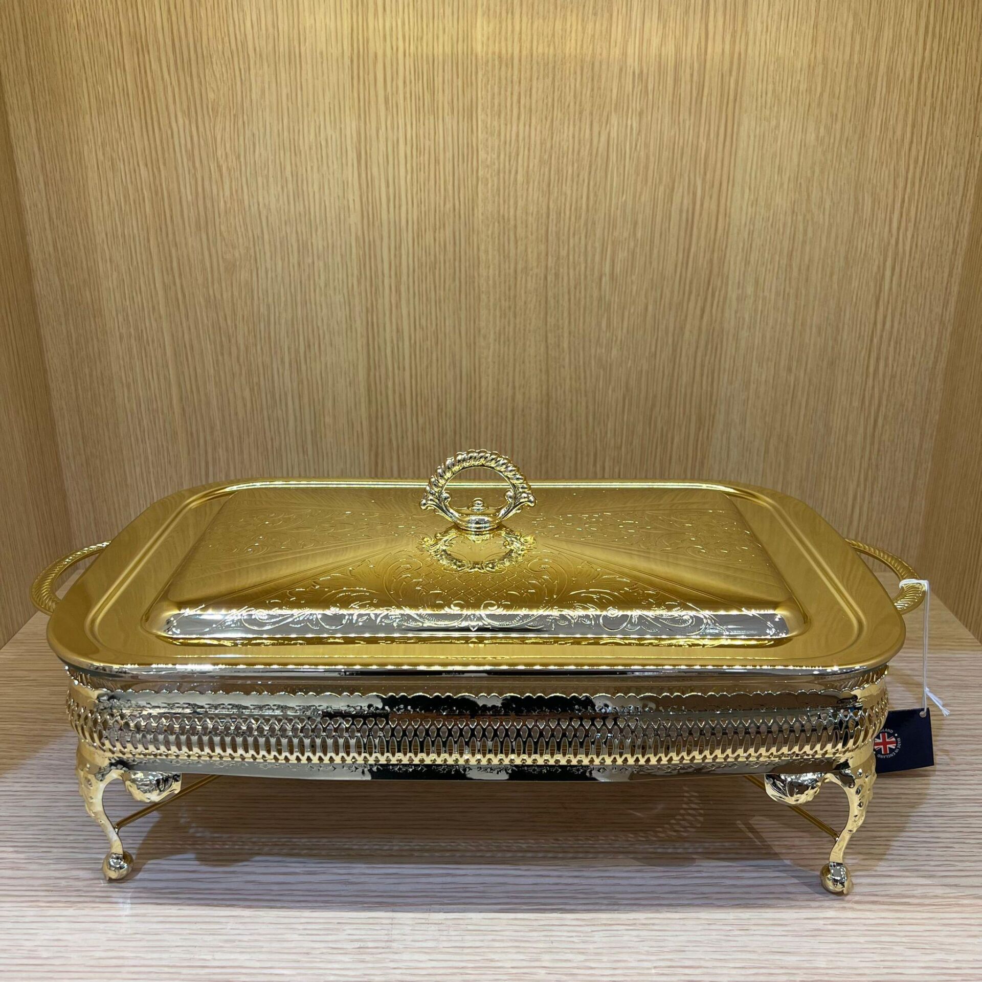 Queen Anne Altın Kaplama  Isıtıcılı Dikdörtgen Yemek Servis 46 x 25 x 19 cm