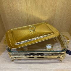 Queen Anne Altın Kaplama  Isıtıcılı Dikdörtgen Yemek Servis 46 x 25 x 19 cm