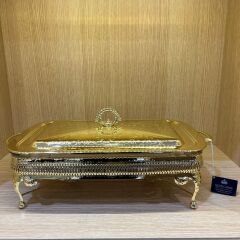 Queen Anne Altın Kaplama  Isıtıcılı Dikdörtgen Yemek Servis 46 x 25 x 19 cm
