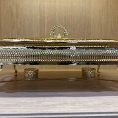 Queen Anne Altın Kaplama  Isıtıcılı Dikdörtgen Yemek Servis 46 x 25 x 19 cm