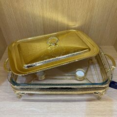 Queen Anne Altın Kaplama  Isıtıcılı Dikdörtgen Yemek Servis 46 x 25 x 19 cm