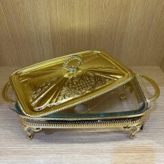 Queen Anne Altın Kaplama Isıtıcılı Dikdörtgen Yemek Servis 38 x 20 x 18.5 cm