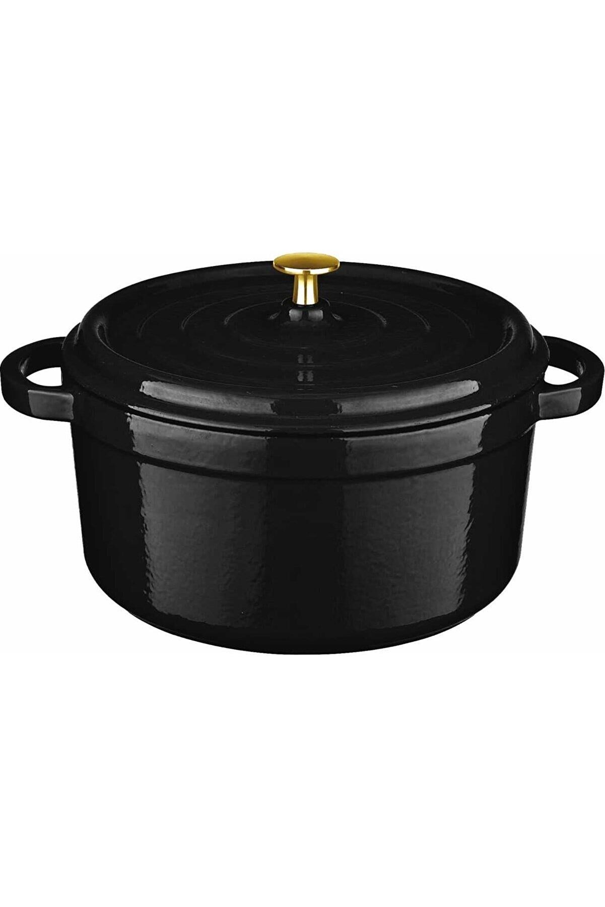 Leggno Flame Derin Döküm Tencere Siyah Altın Kulplu 28CM