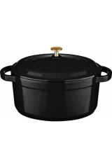 Leggno Flame Derin Döküm Tencere Siyah Altın Kulplu 24CM