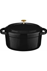 Leggno Flame Derin Döküm Tencere Siyah Altın Kulplu 24CM