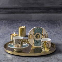 Güral Porselen Altın Yaldızlı El Dekoru 6 Kişilik Türk Kahve Fincan Takımı