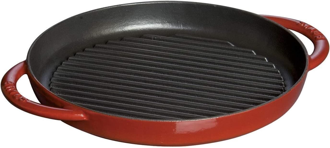 Staub Çift Kulplu Döküm Izgara Tava Kırmızı Yuvarlak 26 cm