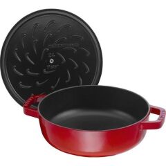 Staub Chistera Yağmur Efektli Kapaklı Döküm Tencere Kırmızı Yuvarlak 28 cm