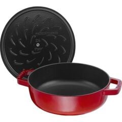 Staub Chistera Yağmur Efektli Kapaklı Döküm Tencere Kırmızı Yuvarlak 28 cm