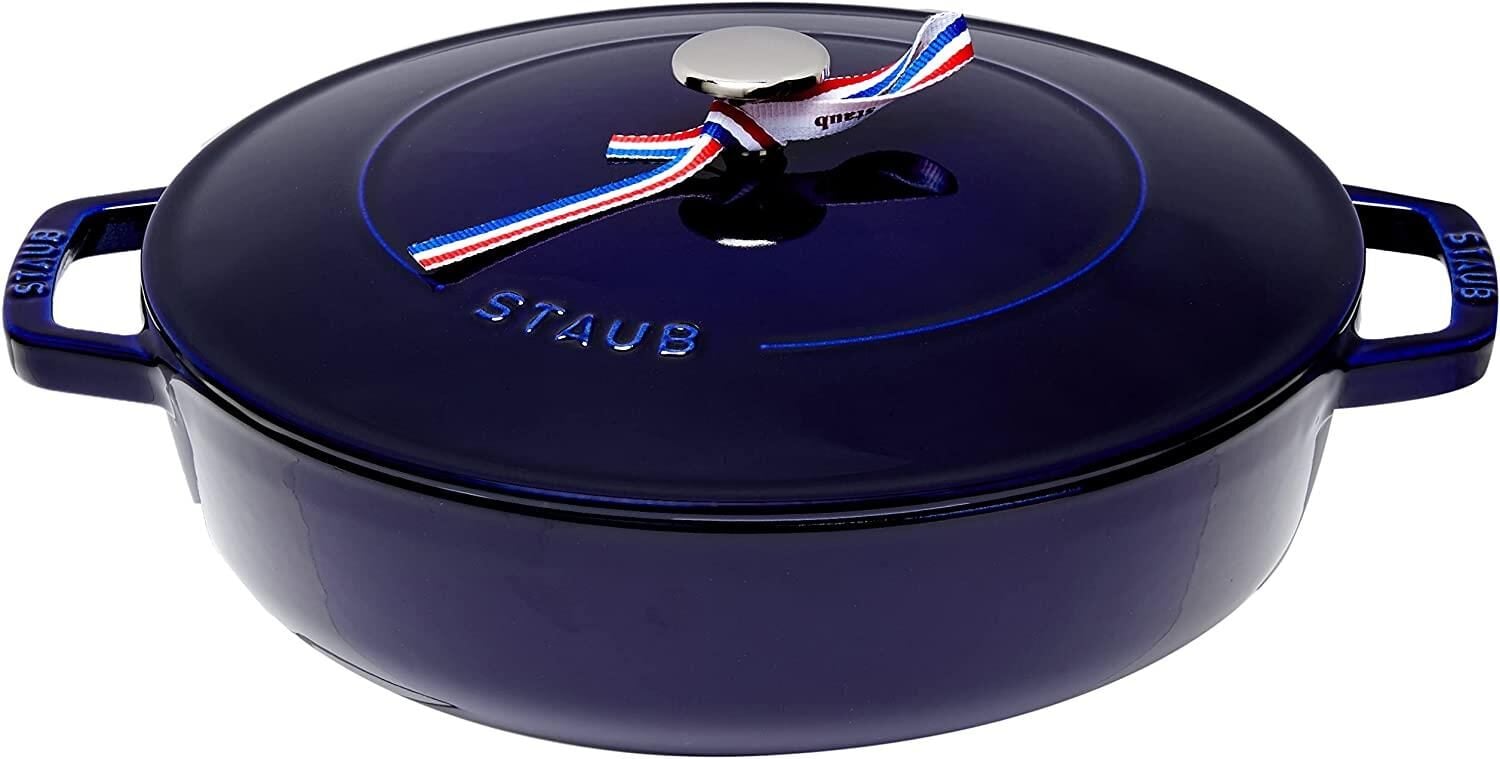Staub Chistera Yağmur Efektli Kapaklı Döküm Tencere Koyu Mavi Yuvarlak 28 cm