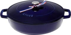 Staub Chistera Yağmur Efektli Kapaklı Döküm Tencere Koyu Mavi Yuvarlak 28 cm