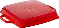Staub Çift Kulplu Döküm Izgara Tava Kırmızı 28*28 cm