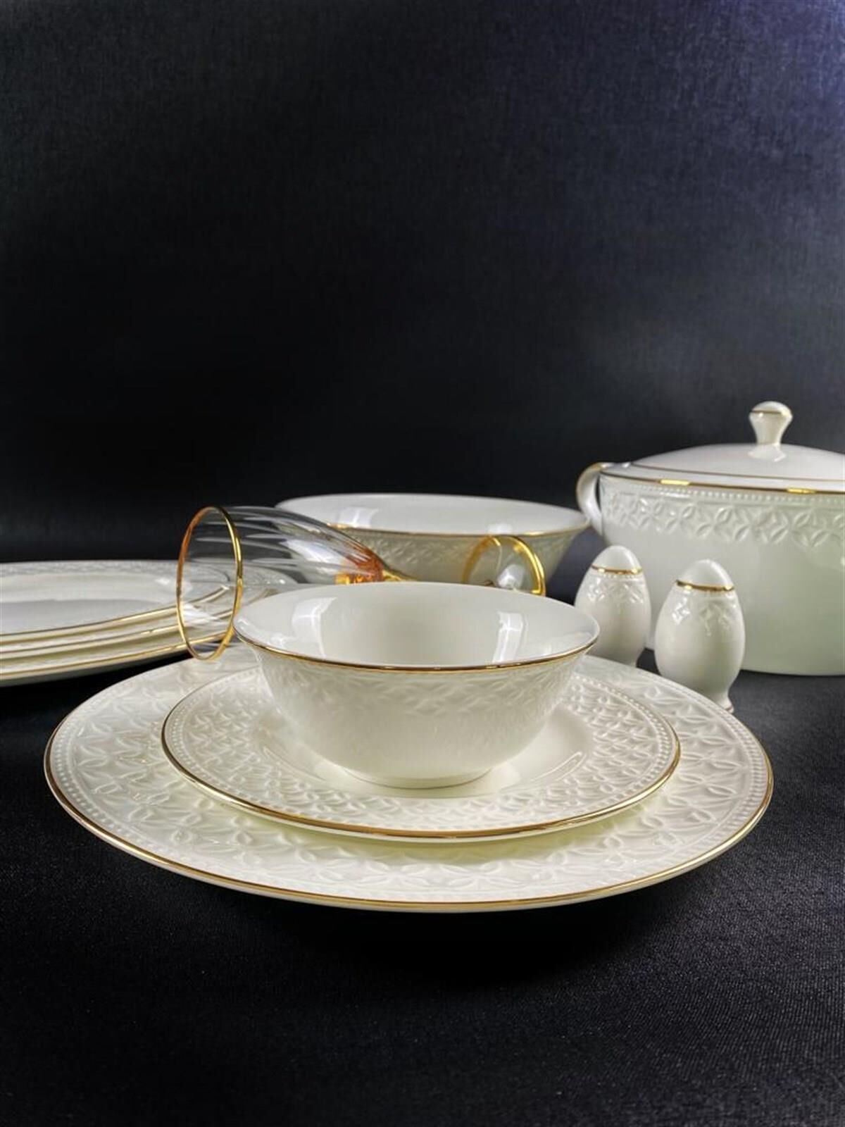 Monno English Bone Gold Line 59 Parça 12 Kişilik Yemek Takımı