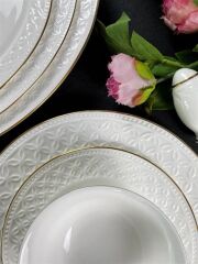 Monno English Bone Gold Line 59 Parça 12 Kişilik Yemek Takımı
