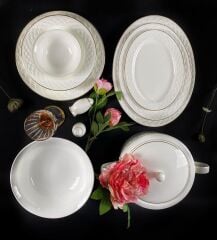 Monno English Bone Gold Line 59 Parça 12 Kişilik Yemek Takımı