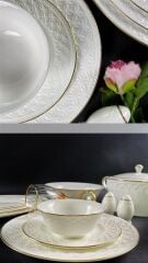 Monno English Bone Gold Line 59 Parça 12 Kişilik Yemek Takımı
