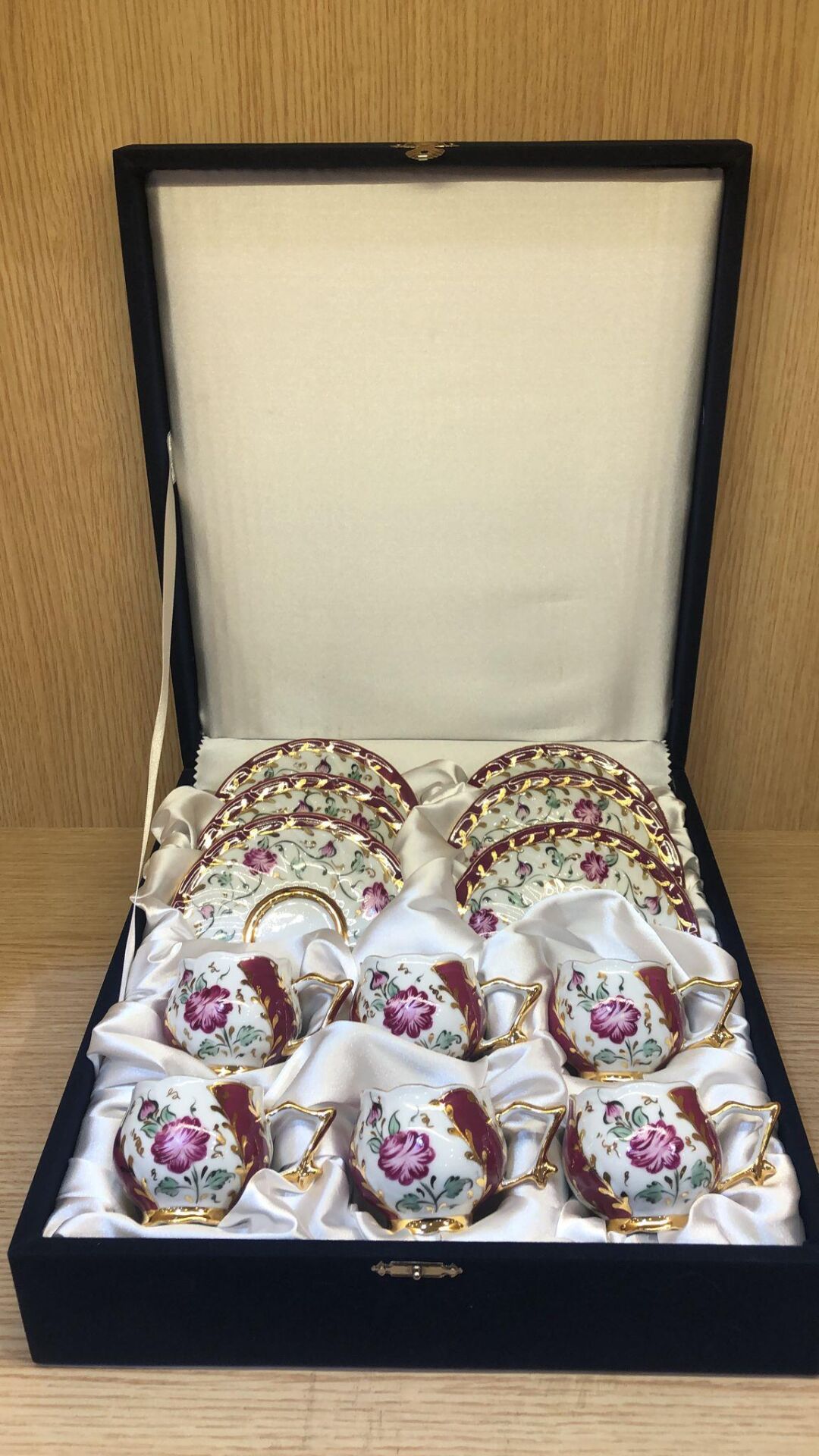 Güral Porselen El Dekoru 6 Kişilik Türk Kahve Fincan Takımı Krem Renk İnce Porselen