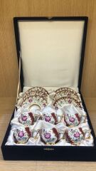 Güral Porselen El Dekoru 6 Kişilik Türk Kahve Fincan Takımı Krem Renk İnce Porselen