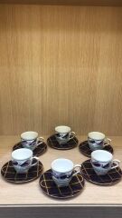 Güral Porselen Presıdent Çay Fincan Takımı El Dekoru 6 Kişilik