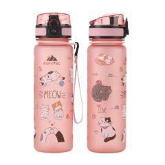 AlpinTec Kedi Desenli Pembe Tritan Çocuk Su Matara 500 ml