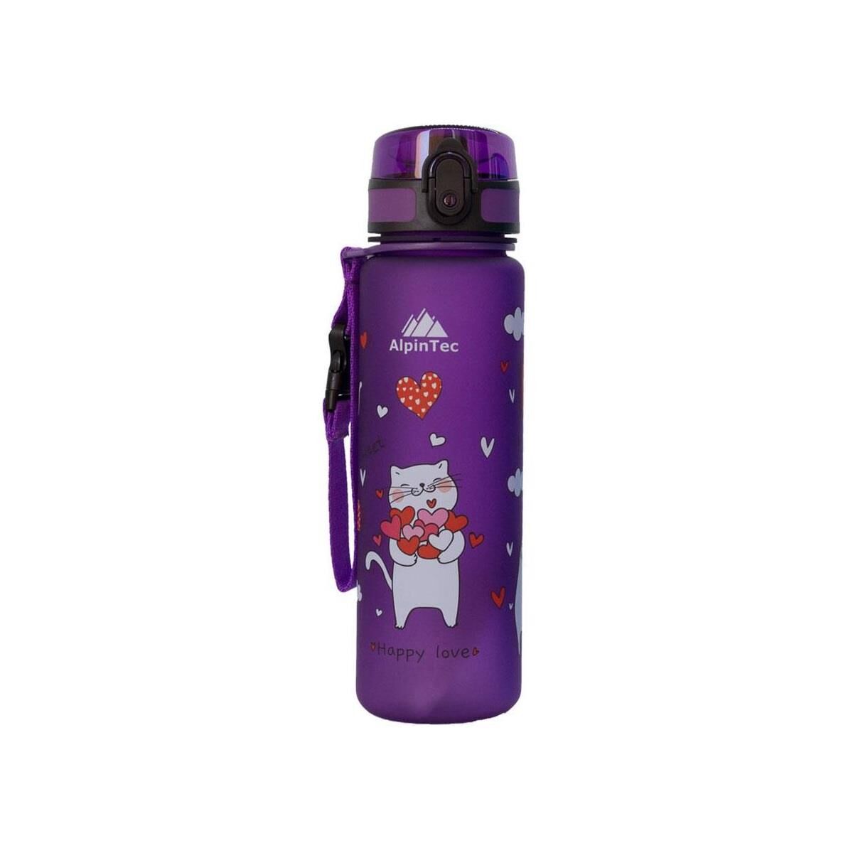 AlpinTec Kedi Desenli Mor Tritan Çocuk Su Matara 500 ml