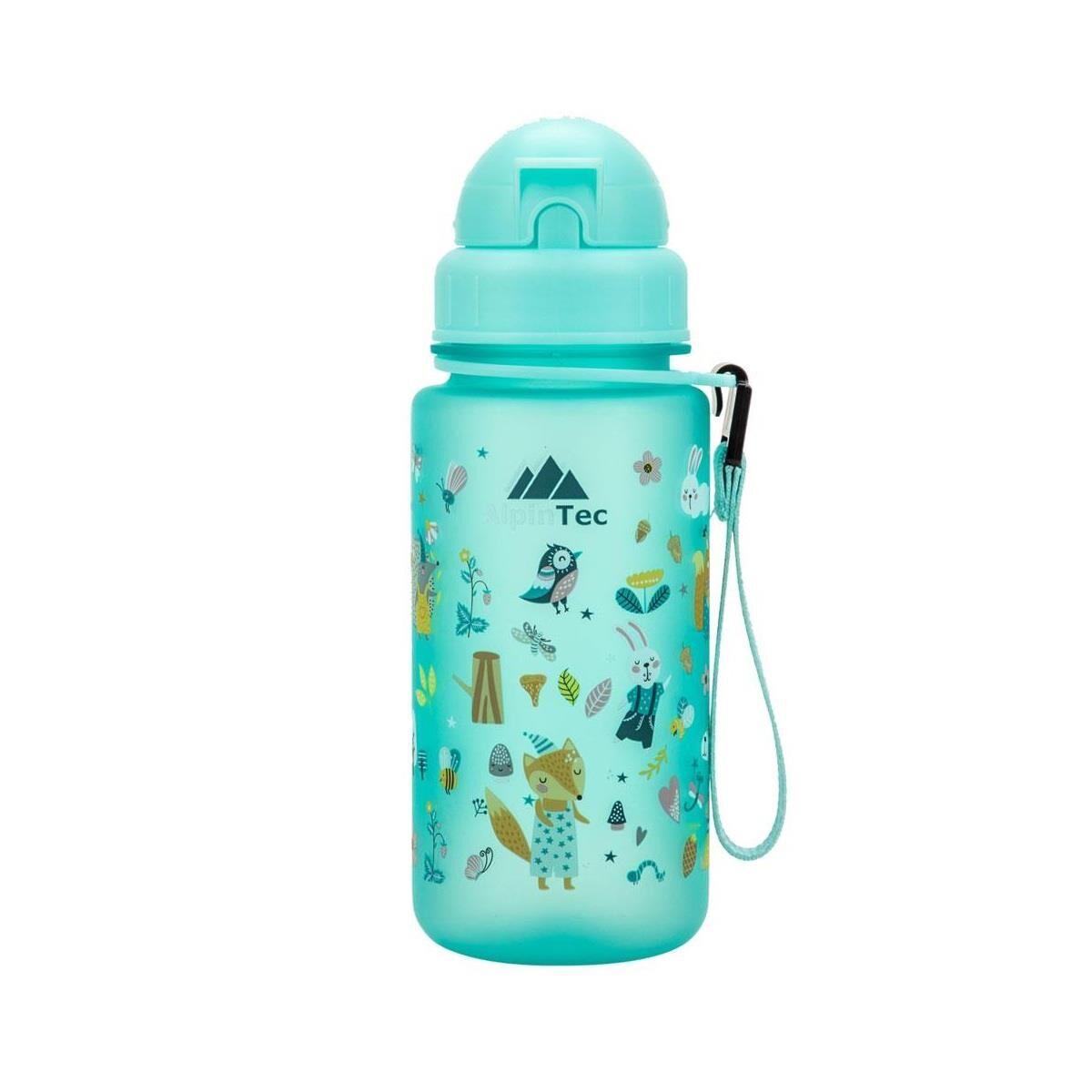 AlpinTec Orman Hayvanları Desenli Açık Mavi Tritan Çocuk Pipetli Su Matara 400 ml