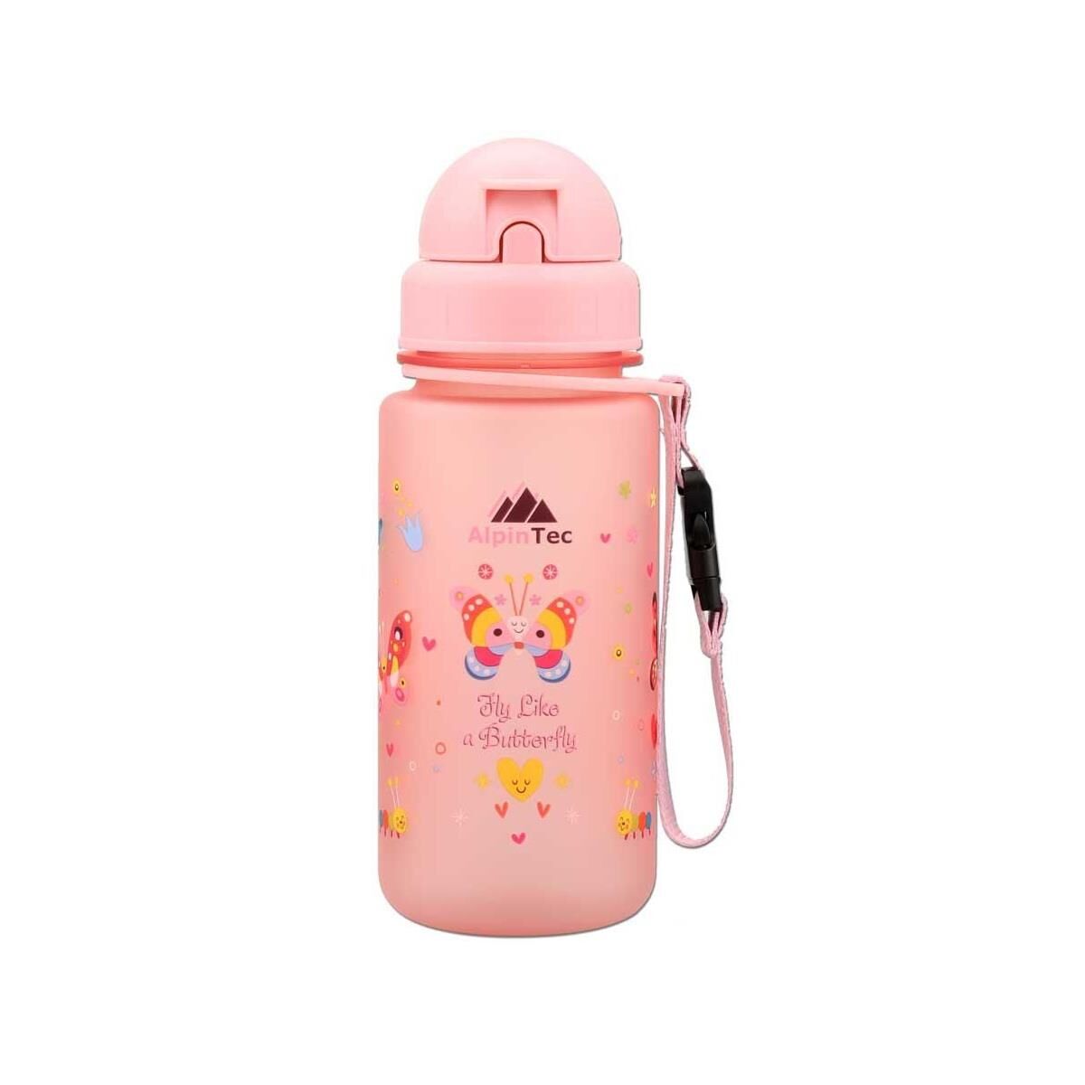 AlpinTec Kelebek Pembe Tritan Çocuk Pipetli Su Matara 400 ml