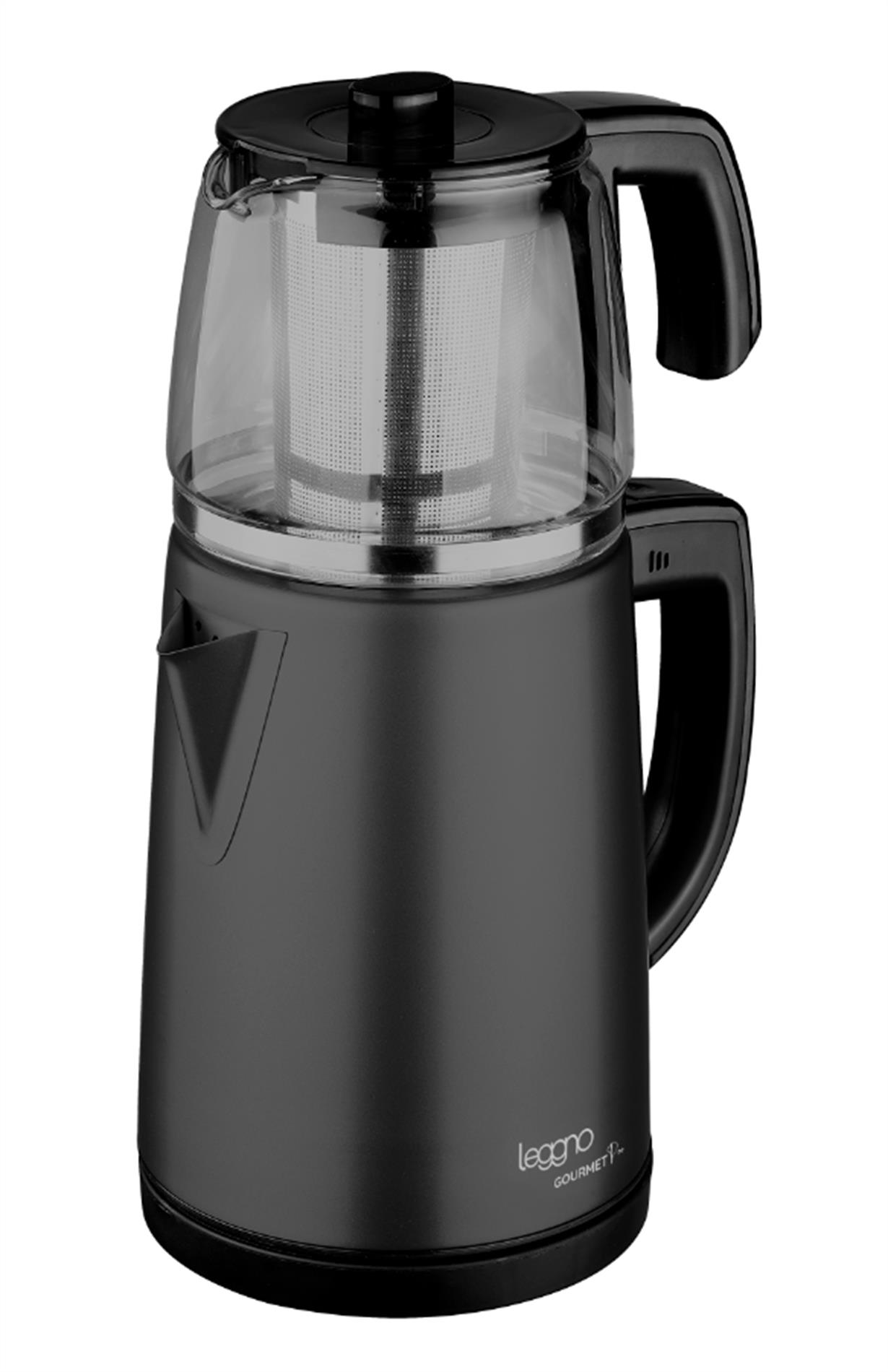 Leggno Gourmet Pro Cam Demlikli Çay Makinası Siyah