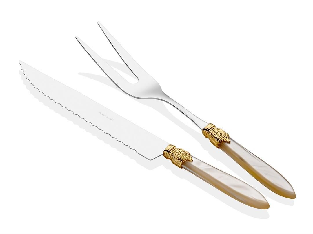 Rivadossi Laura Ring Kemik Et Çatal Bıçak Seti Altın Toka 2 li