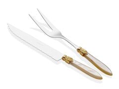 Rivadossi Laura Ring Kemik Et Çatal Bıçak Seti Altın Toka 2 li