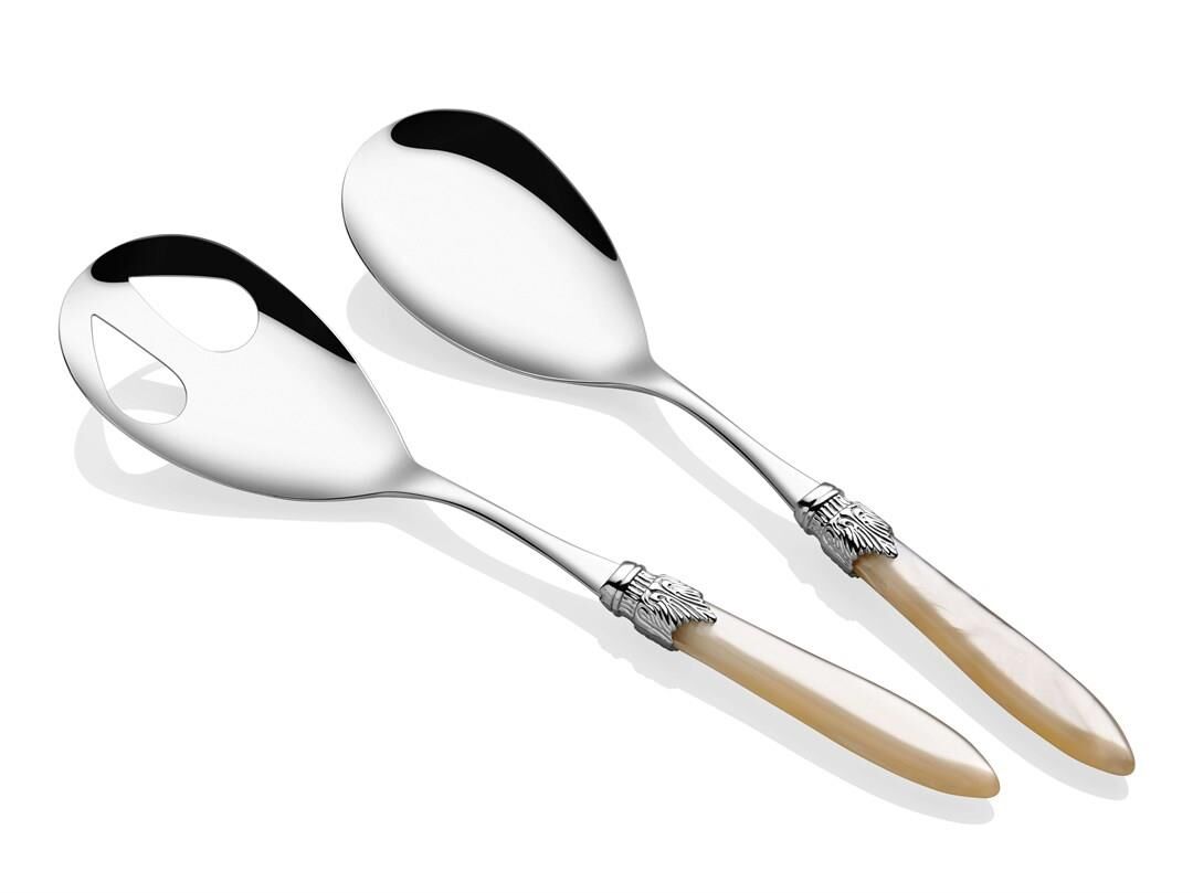 Rivadossi Laura Chrome Kemik Salata Servis Seti Gümüş Toka 2 li