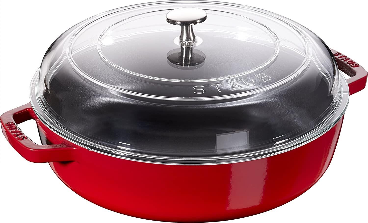 Staub Cam Kapaklı Döküm Sote Tenceresi Kırmızı 26 cm