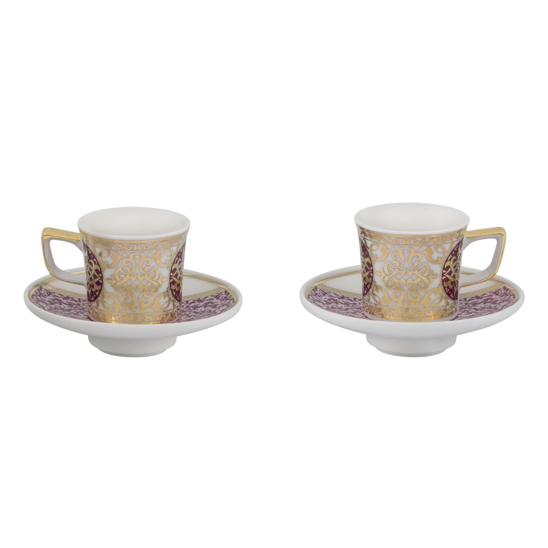 Güral Porselen Altın Yaldızlı El Dekoru 2 Kişilik Türk Kahve Fincan Takımı