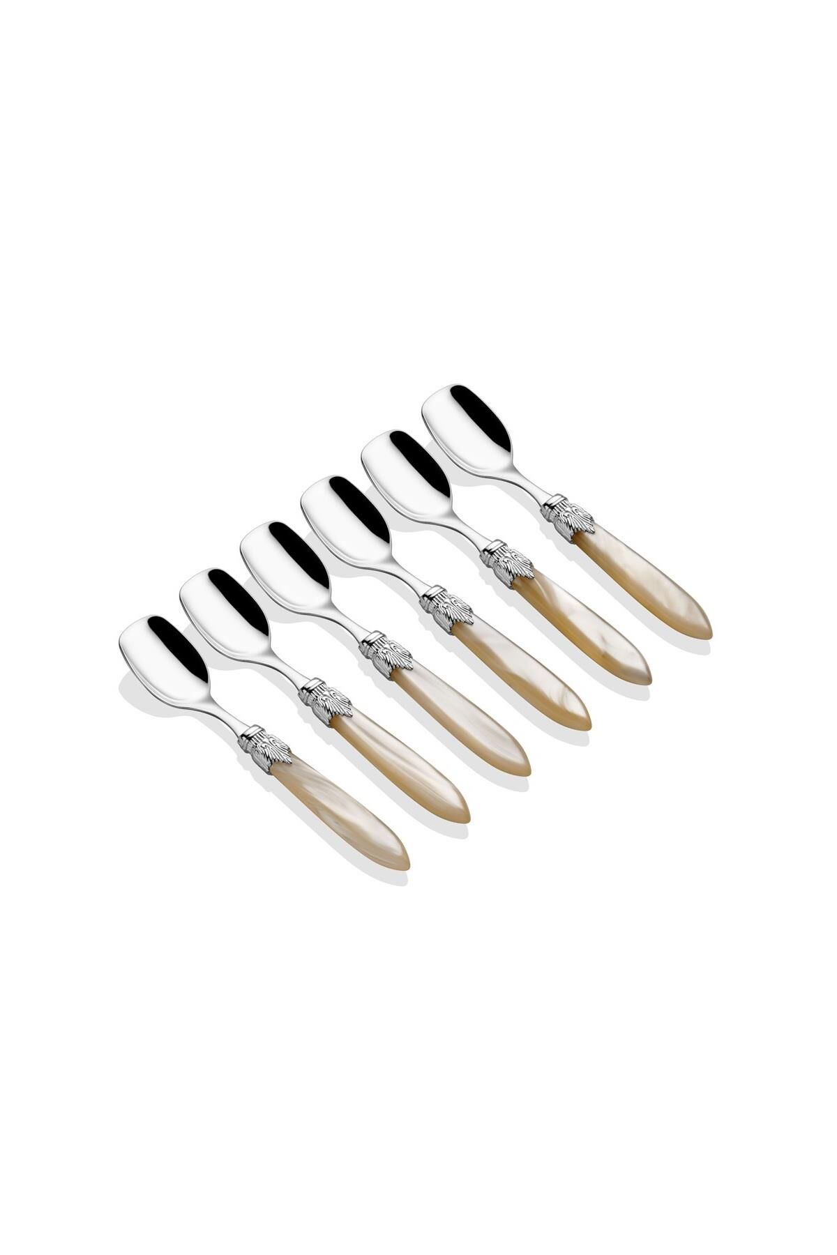 RİVADOSSİ LAURA KREM RENK GÜMÜŞ TOKA 6 KİŞİLİK DONDURMA KAŞIK