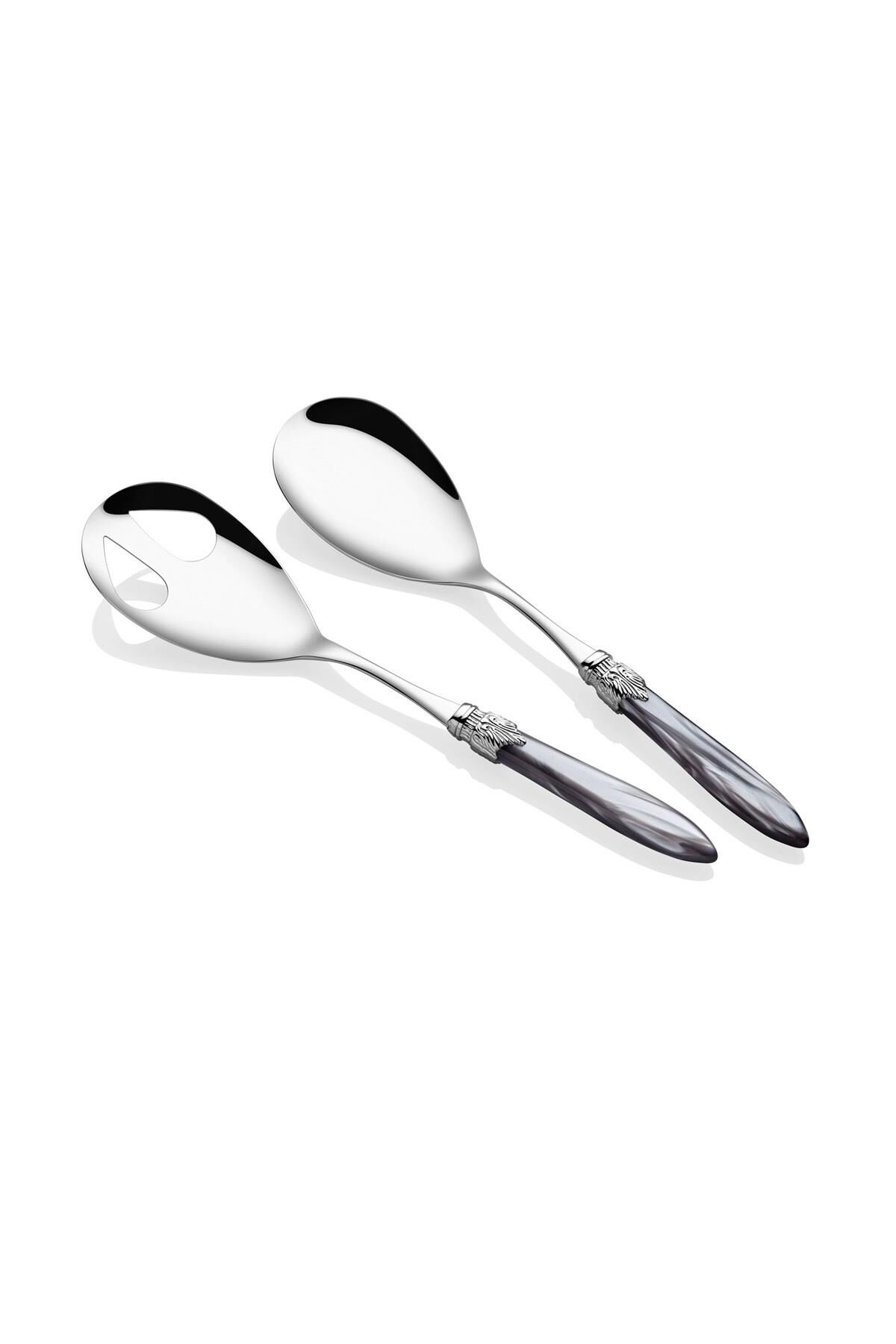 RİVADOSSİ LAURA GRİ RENK GÜMÜŞ TOKA 2 Lİ SALATA SERVİS SETİ