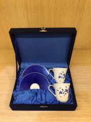 Güral Porselen El Dekoru 2 Kişilik Türk Kahve Fincan Takımı Altın Yaldızlı Kadife Kutulu