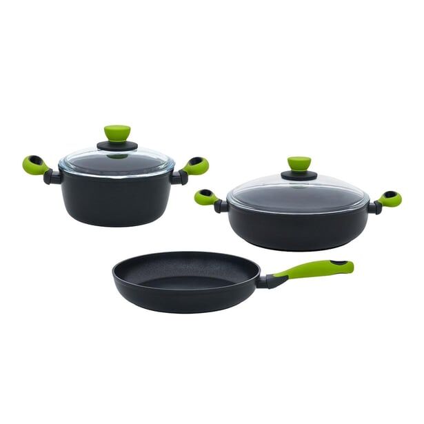 Leggno Colorgy 5 Parça Set Yeşil (22cm derin tencere + 26cm sığ tencere&tava)