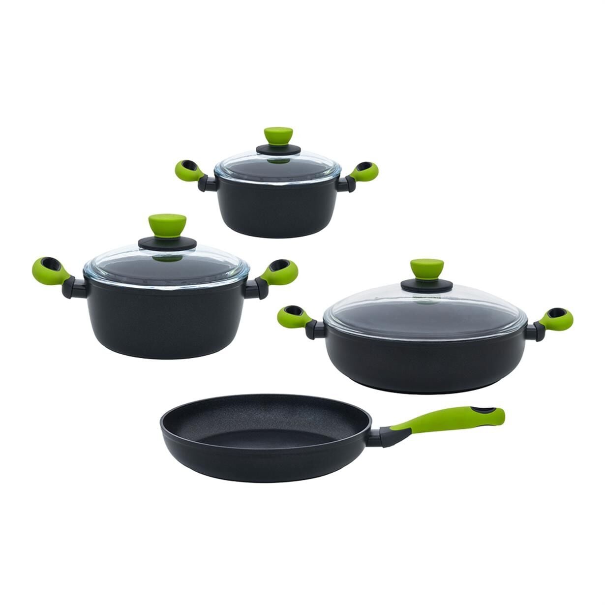 Leggno Colorgy 7 Parça Set Yeşil (20cm & 24cm derin tencere+26cm sığ tencere&tava)