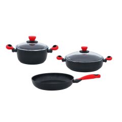 Leggno Colorgy 5 Parça Set Kırmızı (22cm derin tencere + 26cm sığ tencere&tava)