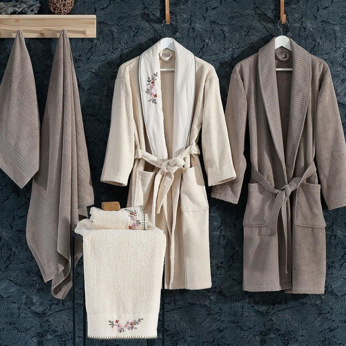 Nazik Home Kayra Aile Bornoz Seti Natürel-Vizon