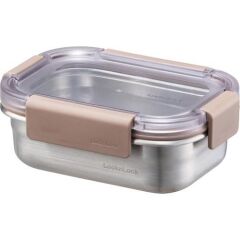 LocknLock Paslanmaz Çelik Fırın - Saklama Kabı Dörtgen Kilitli 310 ml - Kahverengi