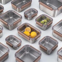 LocknLock Paslanmaz Çelik Fırın - Saklama Kabı Dörtgen Kilitli 310 ml - Kahverengi