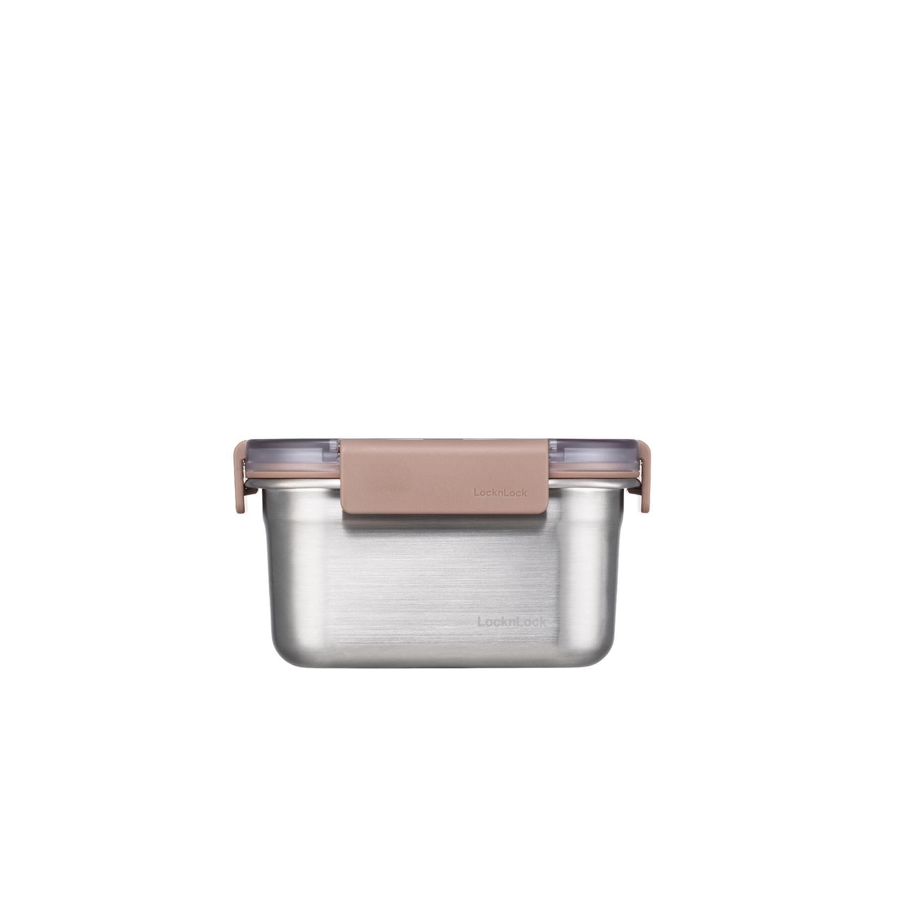 LocknLock Paslanmaz Çelik Fırın -  Saklama Kabı Dörtgen Kilitli 520 ml - Kahverengi