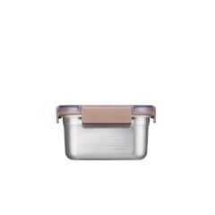 LocknLock Paslanmaz Çelik Fırın -  Saklama Kabı Dörtgen Kilitli 520 ml - Kahverengi