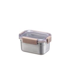 LocknLock Paslanmaz Çelik Fırın -  Saklama Kabı Dörtgen Kilitli 520 ml - Kahverengi